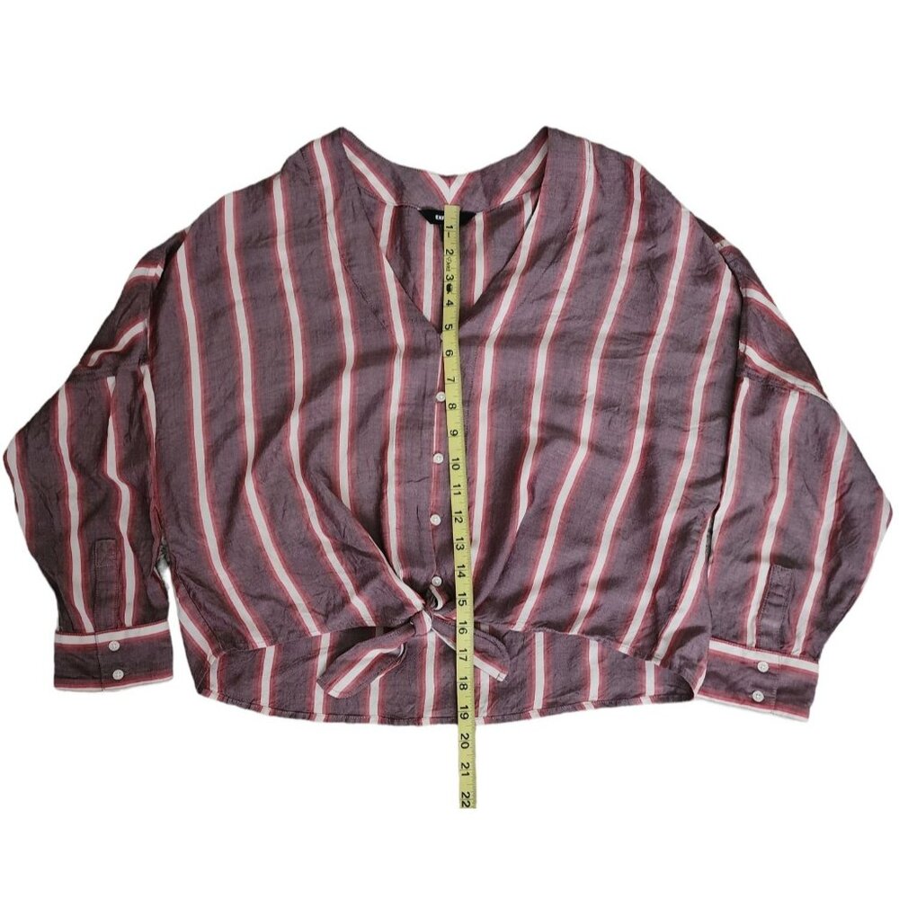 Express Women's Red/Purple Striped‎ Tie Front Dolman Long Sleeve Top Size XS/TP - Picture 12 of 12